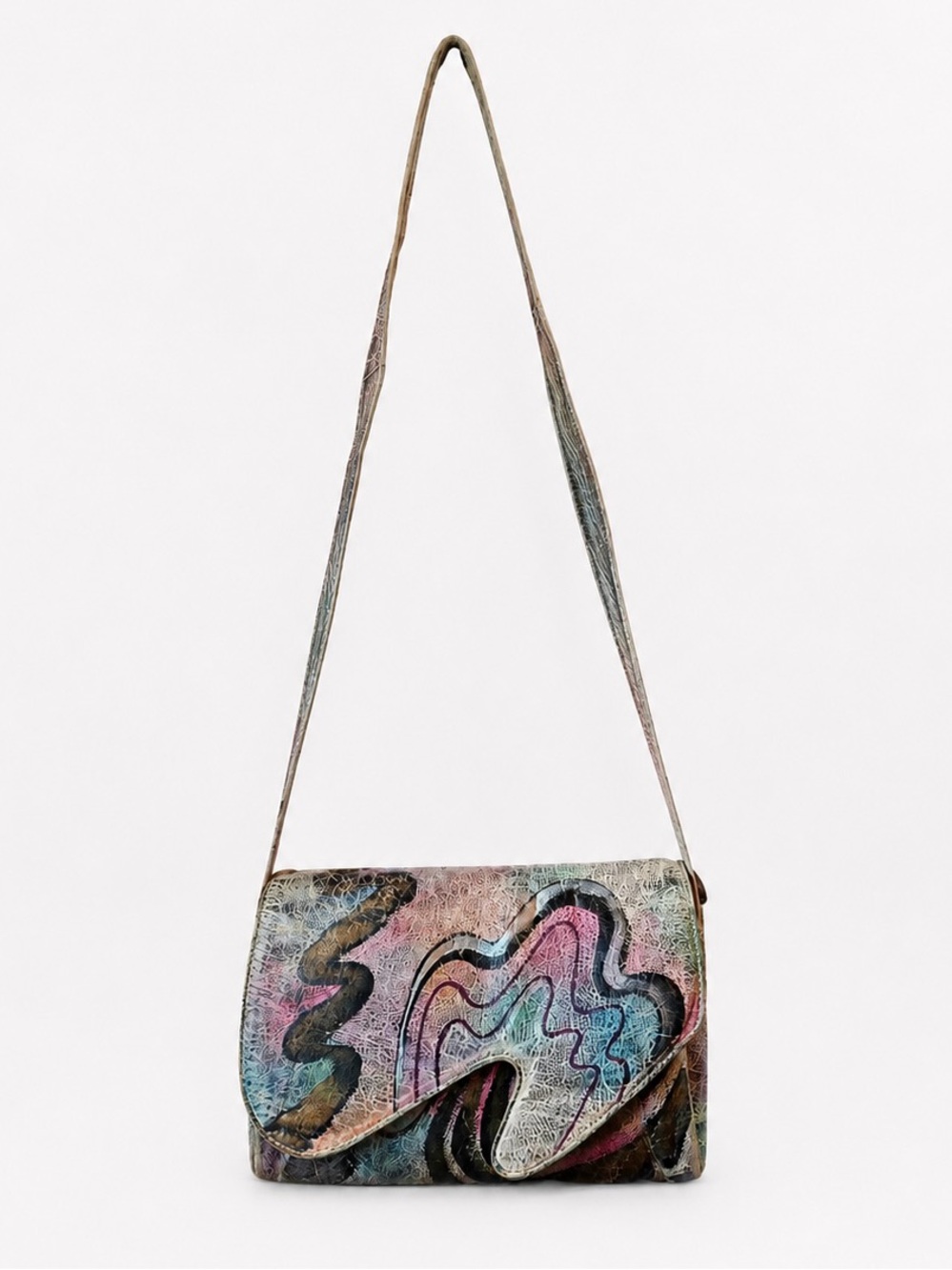 OOAK VTG 80s Custom Brit Rosen Leather Shoulder Bag Purse Hand Painted Signed - Picture 2 of 15